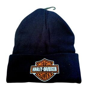Harley Davidson Black Beanie Winter Adult Knit Toque Bikercore Vintage Y2K NEW